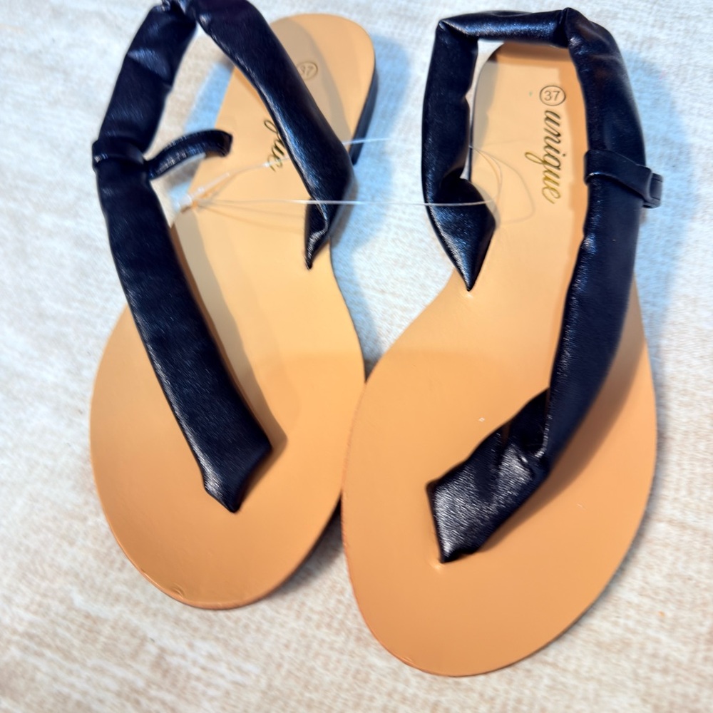 BUNDLE Unique Black and Tan Women's Sandals - Stylish Thong Flip-Flop 2 pairs